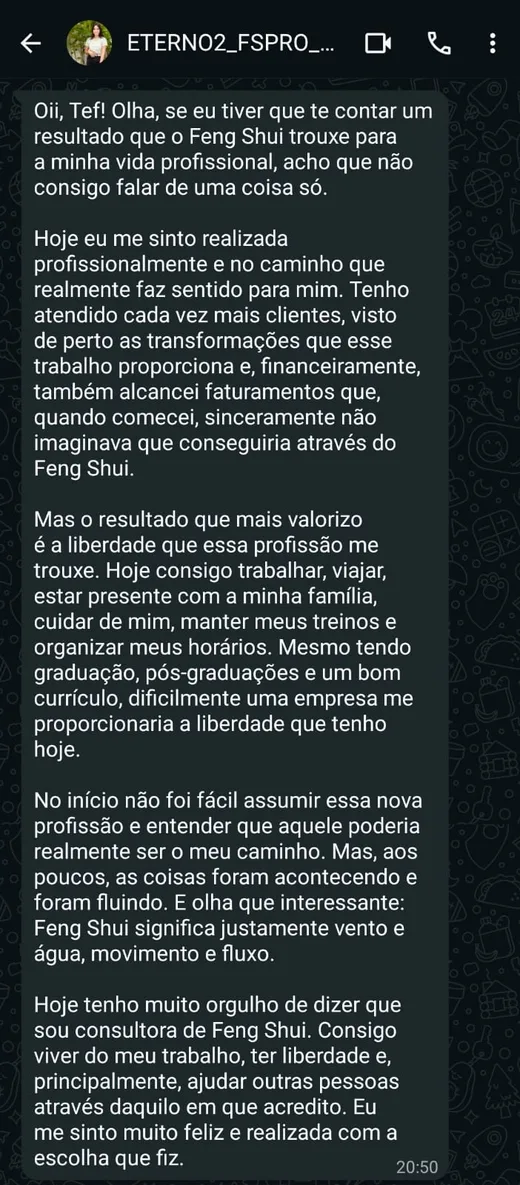 Depoimento de ex-aluna no WhatsApp